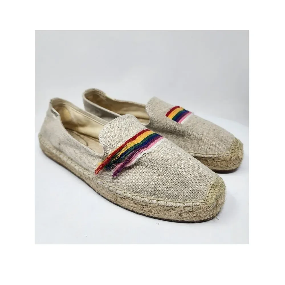 Soludos Rainbow Smoking Slipper Women 10 Cream Canvas Rainbow Espadrille
